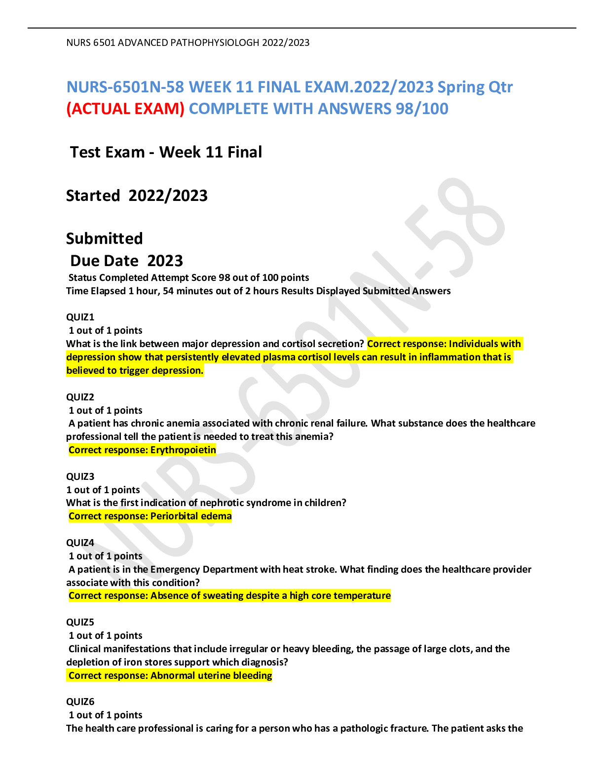 Preview image for NURS-6501N-58 WEEK 11 FINAL EXAM.2022/2023 Spring Qtr (ACTUAL EXAM) COMPLETE WITH ANSWERS 98/100